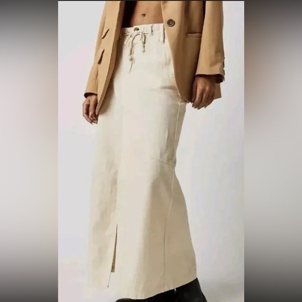 Free People Chino Maxi Skirt Front Slit Cream Ivory size 6 Cream Summer Boho
